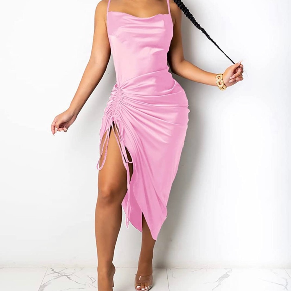 Blush Pink Ruched Midi Dress